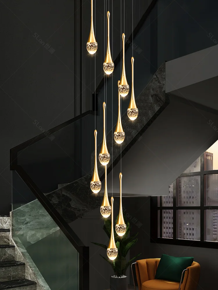 

Duplex light luxury staircase chandelier villa living room chandelier, modern minimalist lobby chandelier, dining room crystal c