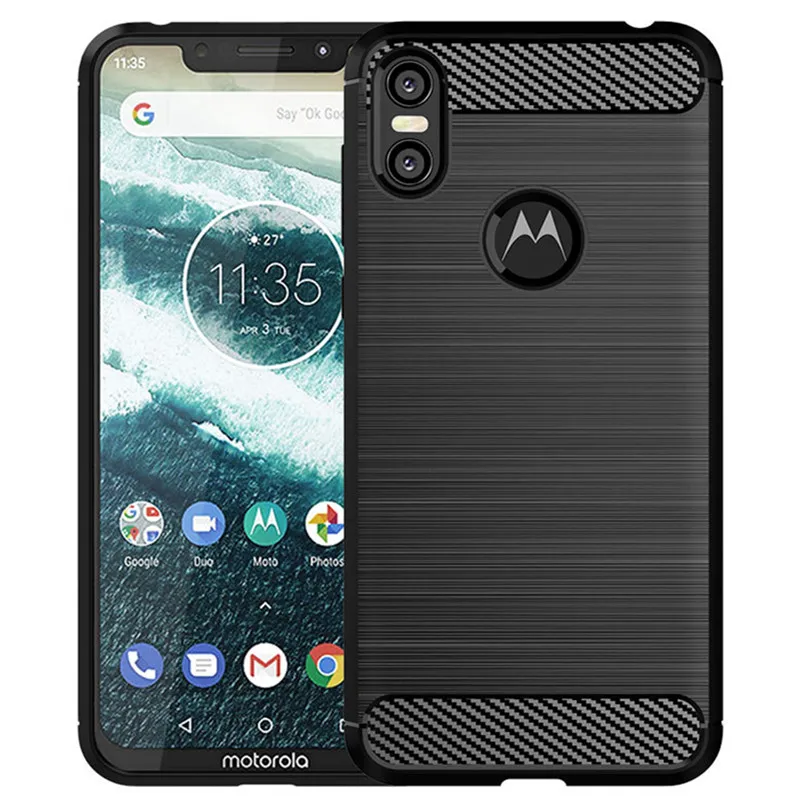 Shockproof Carbon Fiber Case for Moto One Brushed Texture Rubber Silicone Case for moto p30 play Soft Phone Cover