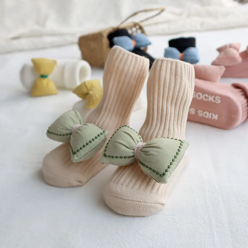 Cute Girls Knee High Socks Bows Cotton Breathable Soft Children Socks Hollow Out Non-slip Newborn Infant Long Socks 0-6Years