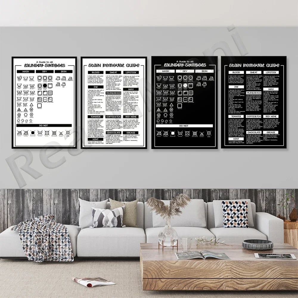 Laundry Guide Print, Laundry Symbols & Stain Removal Guide, Laundry Poster, Wall Art Home Decor, Utility Room Art
