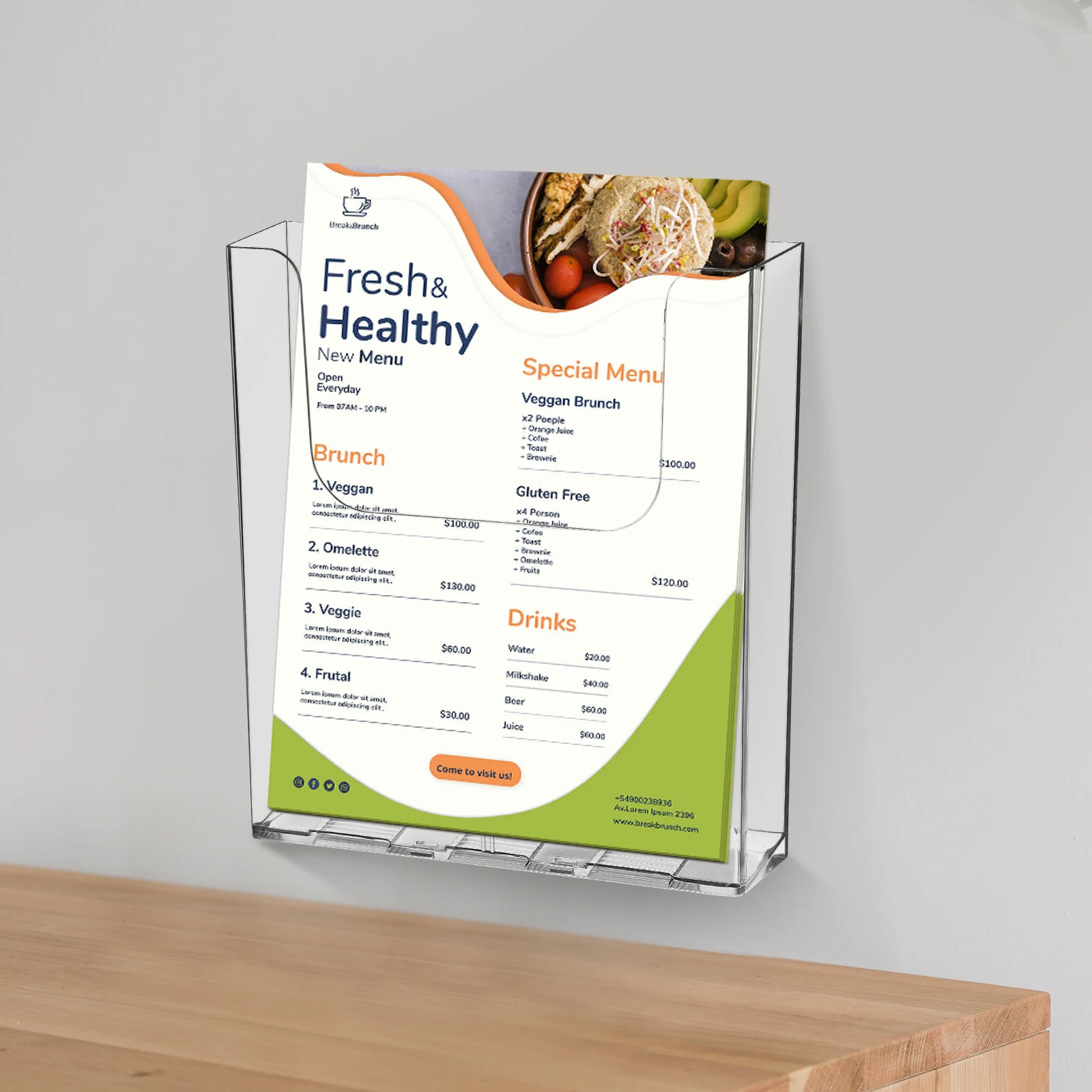 

2 pcs WallMounted Acrylic File Rack Clear Holder for Flyers Brochures Menus Documents Office Hotel Display Organizer Storage
