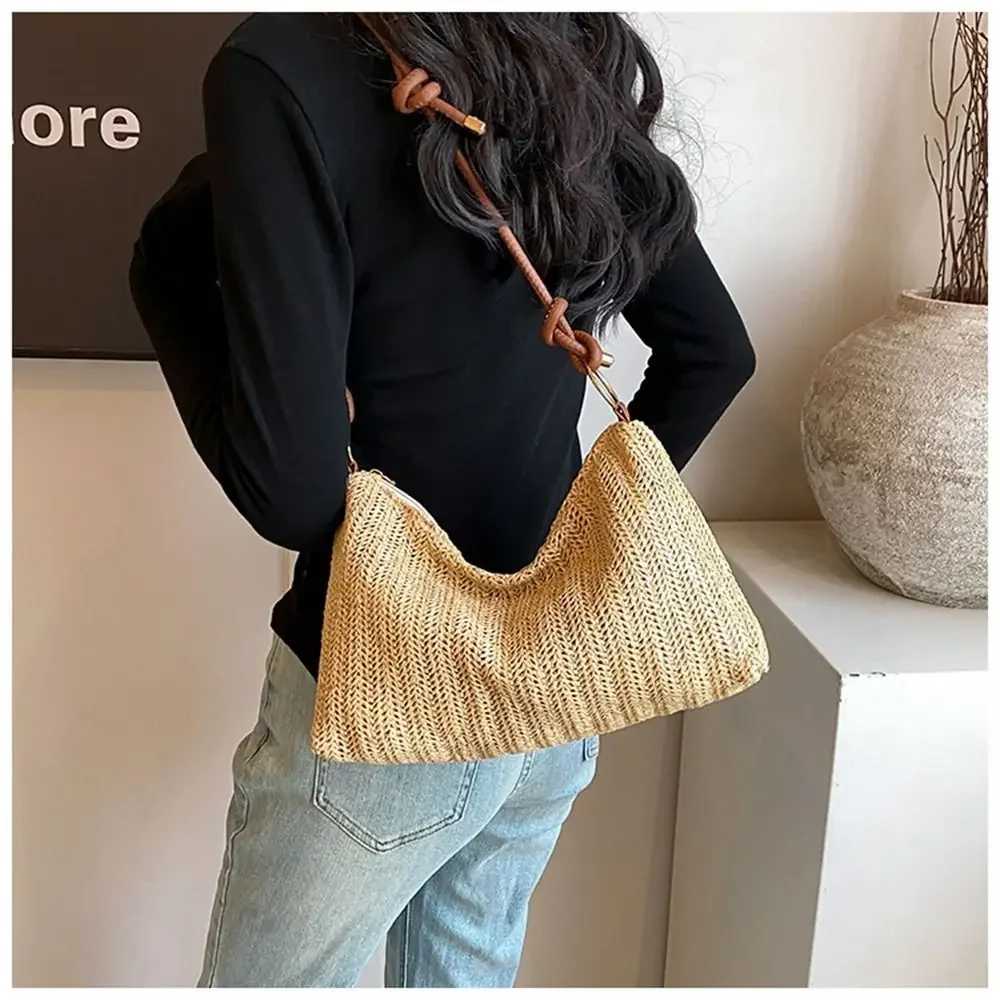 

Fashion Grass Woven Shoulder Messenger Bag Rattan Handmade Braid Straw Bag Large Capacity Bohemian Totes for Summer Beach