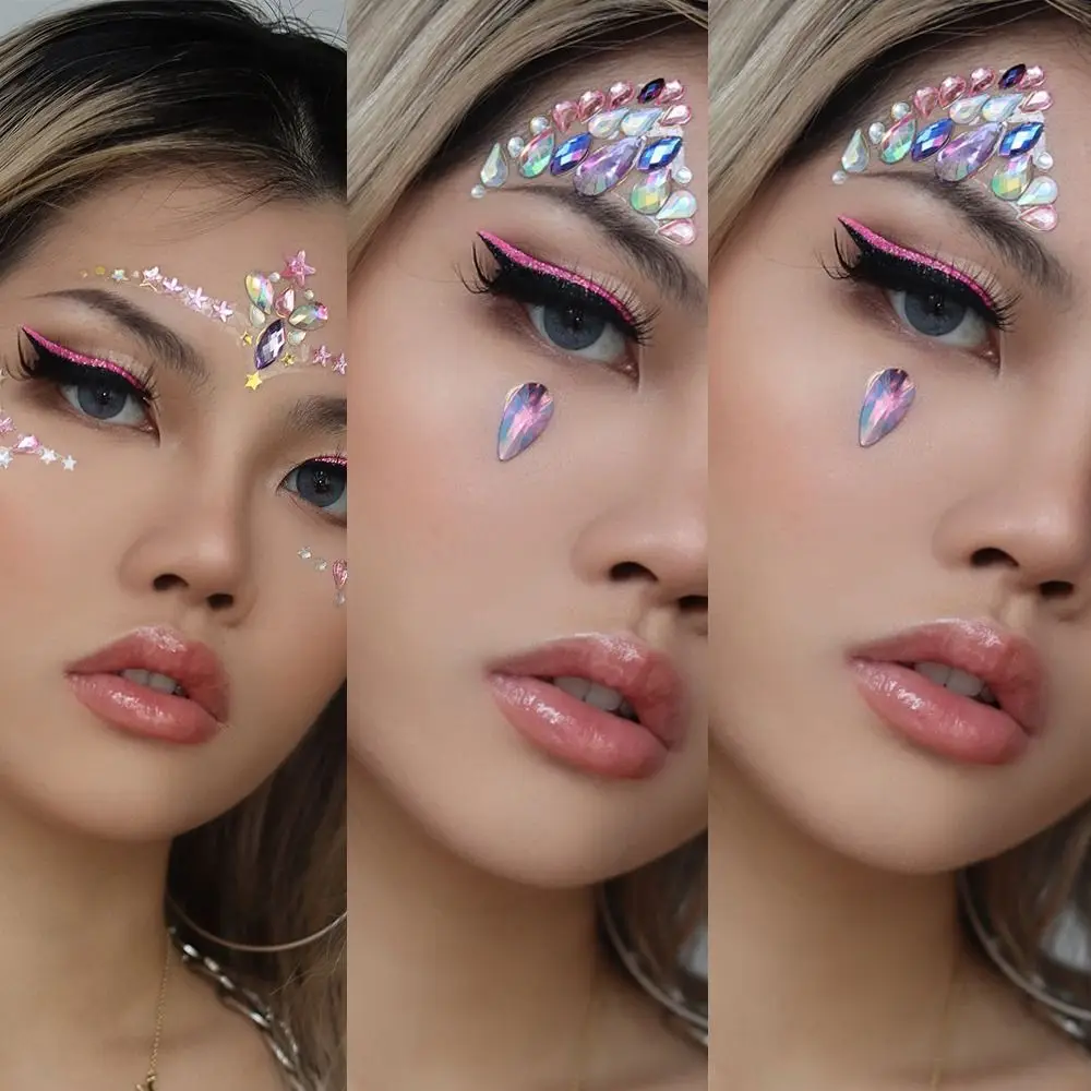 New Gems 3D Face Sticker Shiny Music Festival Tattoo Face Rhinestones Sticker Diamond Jewels Body Art Decoration Body