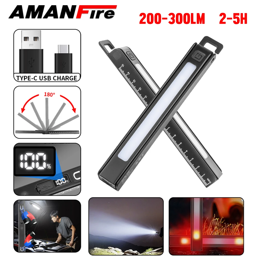 

Amanfire W09 With Hook 300LM Mini Outdoor Flashlight LED Digital IPX4 Waterproof Magnetic Rotating Light