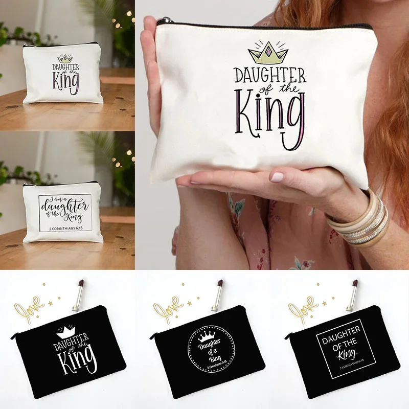 Daughter of The King Art Fonts Pattern Zipper Cosmetic Cases Pencil Cases for Girls Gift for Daughter Travel Toiletry Bag Wallet