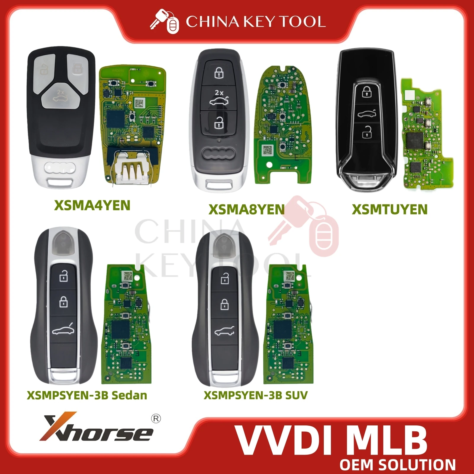 2026 nuevo Xhorse XSMA4YEN XSMA8YEN XSMPSYEN MLB llave remota OEM Chip solución PCB con carcasa de llave Compatible con Audi Porsche tipo