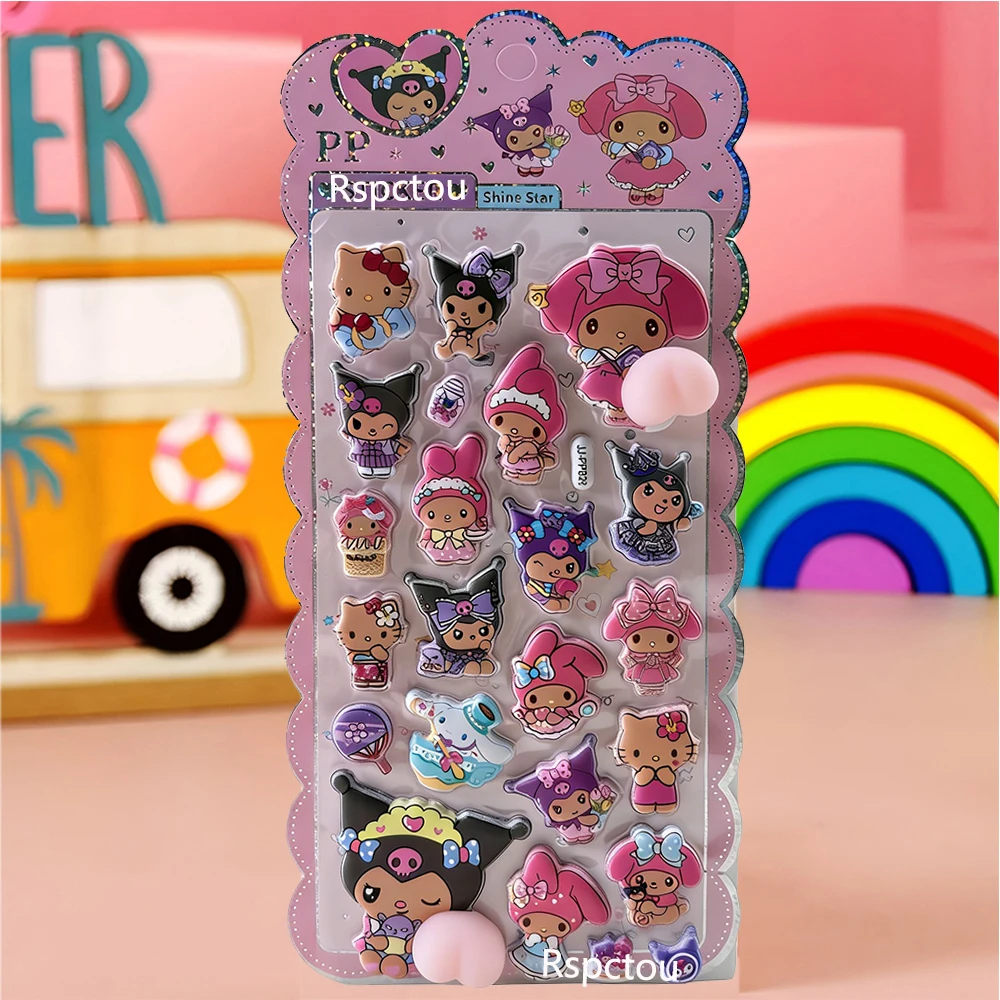 Cute Sanrio Happy Buttocks Stickers Kawaii Kuromi Melody Cartoon Decompression 3D Bubble Sticker DIY Laptop Phone Reward Decal