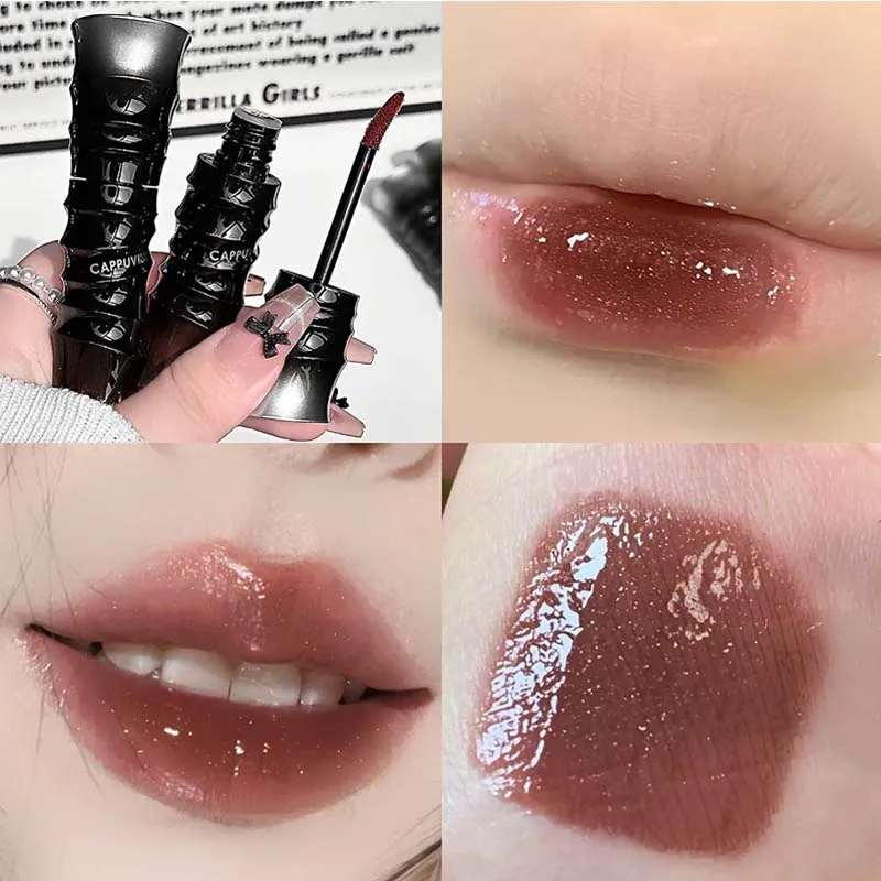 Punk Dark Red Lip Gloss Mirror Shine Silky Moisturizing Texture Lip Glaze Non-Sticky Chocolate Red Cherry Watery Glossy Lip Tint view 6