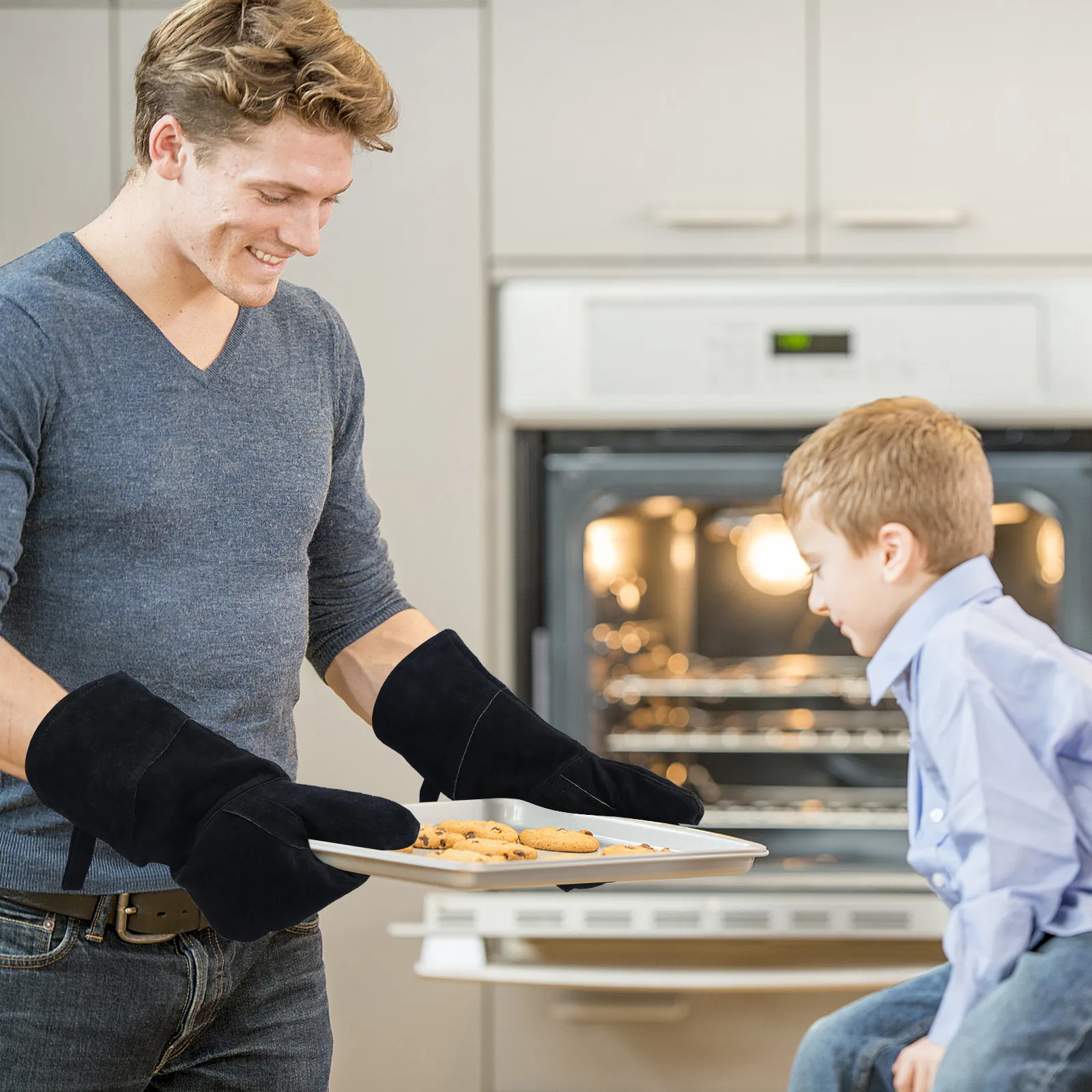 1Pair Heavy Duty Bbq Gloves Flame Retardant Cut Resistant Insulated Grill Gloves for Welding Soldering Cooking Pruning