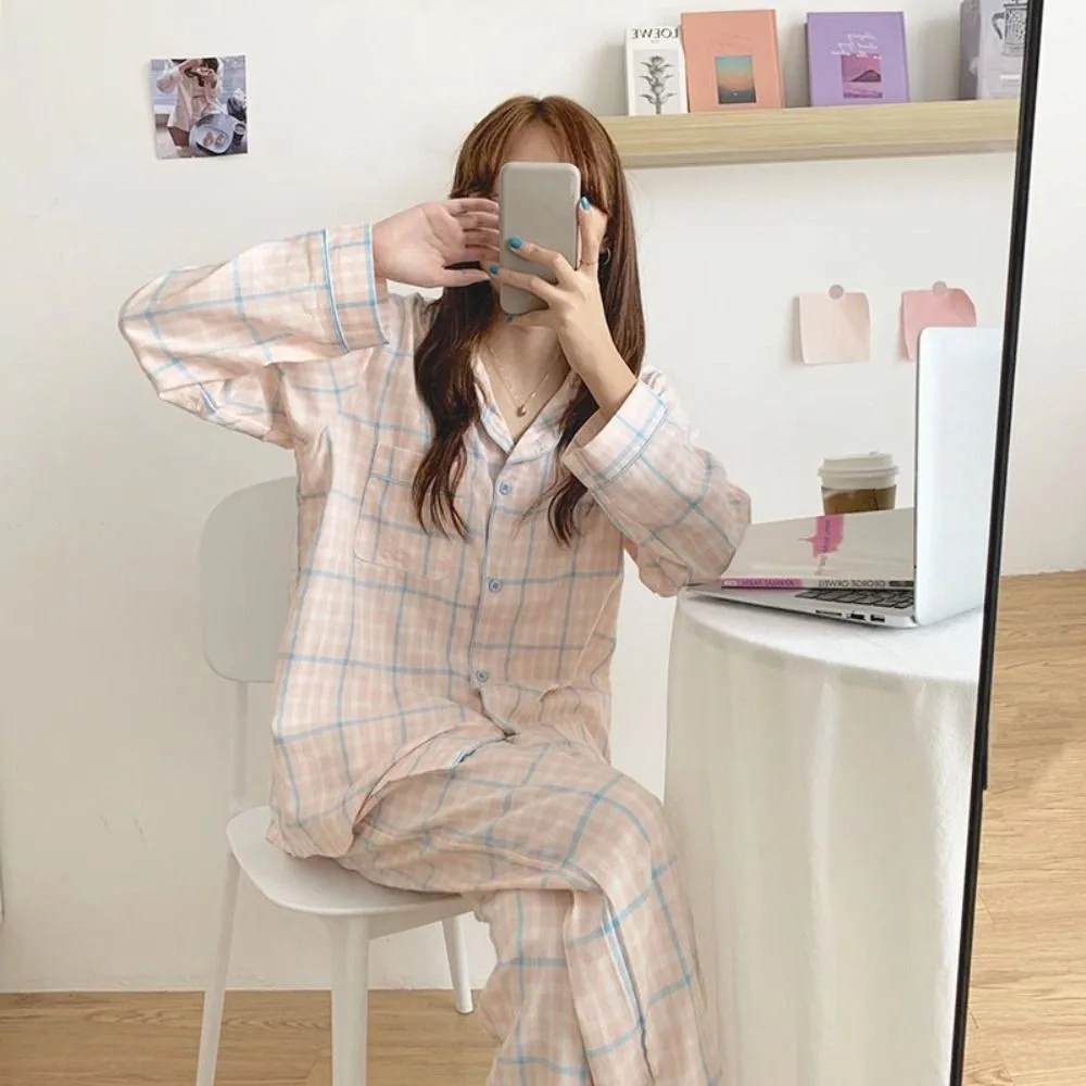 Long-Sleeved Women's Two-Piece Pajamas Large Size Cotton Material Pajama Suit Loose Fit Soft Fabric Homewear Suit Autumn Season