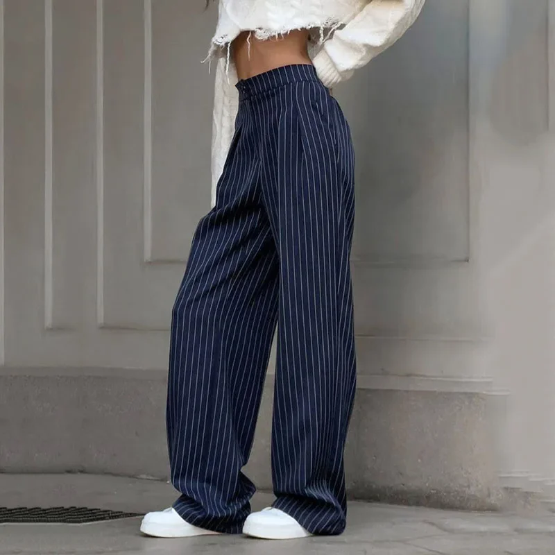 

Женские модные уличные брюки в полоску, свободные, на весну-осень-зиму, повседневные, широкие, с высокой талией, новые