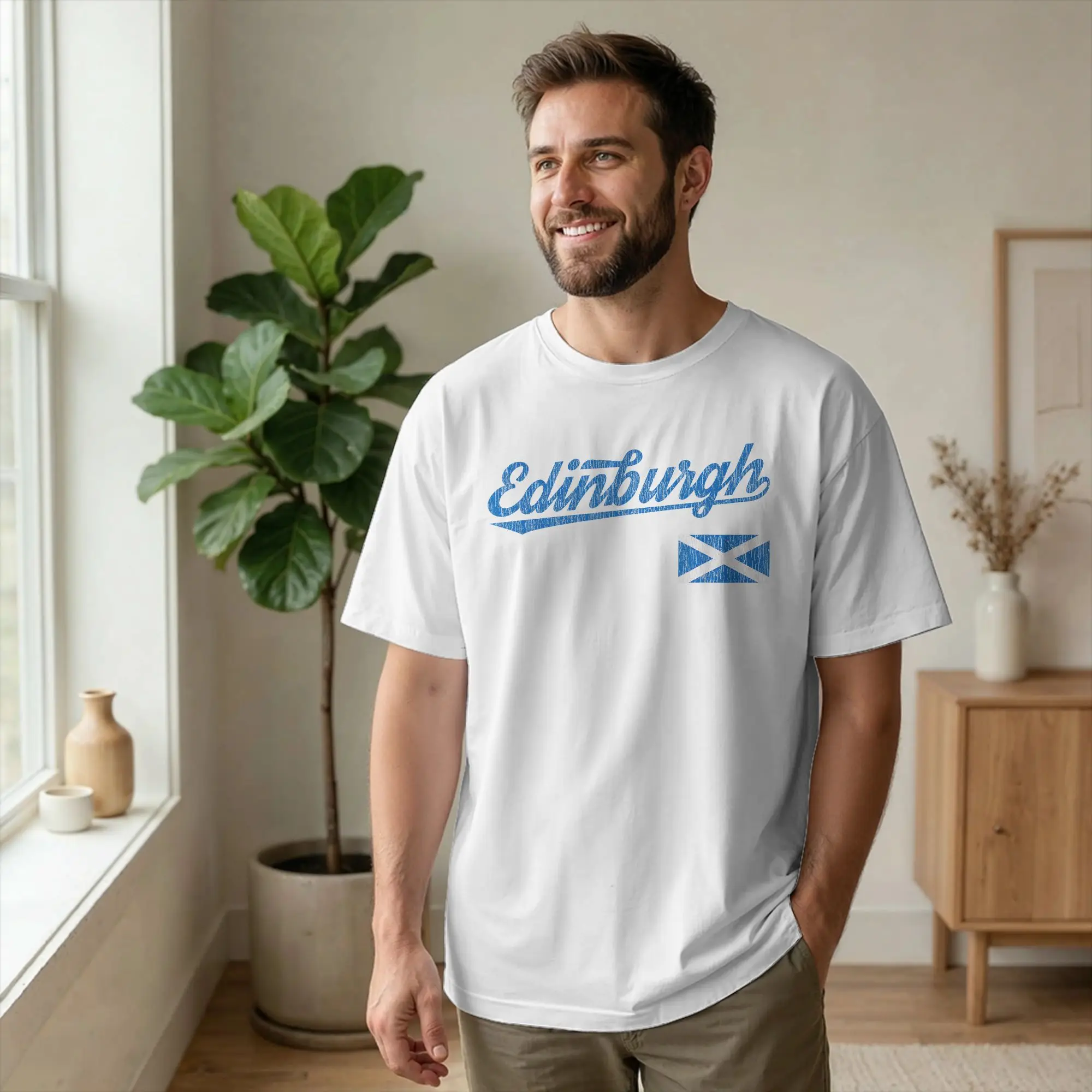 Edinburgh Scotland United Kingdom Men's T Shirt UK Flag Novelty Tee Shirt Short Sleeve O Neck T-Shirt Cotton Classic merchandise