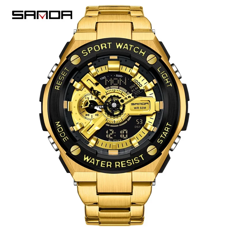 SANDA 3170 New Handlift Light Multi functional Sports Waterproof and Shockproof Alarm Clock Men\'s Watch Digital Wristwatches