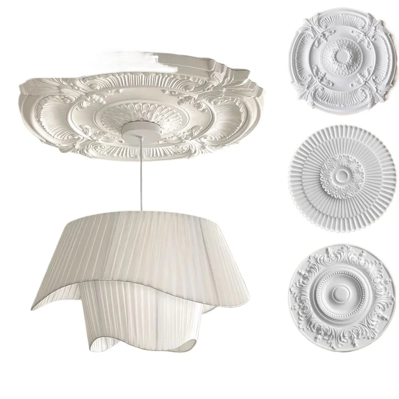 

French engraved PU light plate Nordic ceiling imitation plaster lamp base chandelier base decorative disc