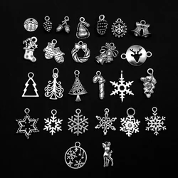 30pcs/lot Christmas Snowflake Tree Hat Charms Candy Cane Pine Cone Pendant For Diy Jewelry Making Supplies Bulk Items Wholesale