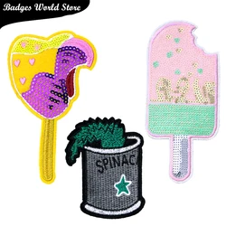 Shiny Ice cream Sequins Star Potted Plants Icon Embroidery Applique Patches For Clothing DIY Iron on Badges on the Backpack