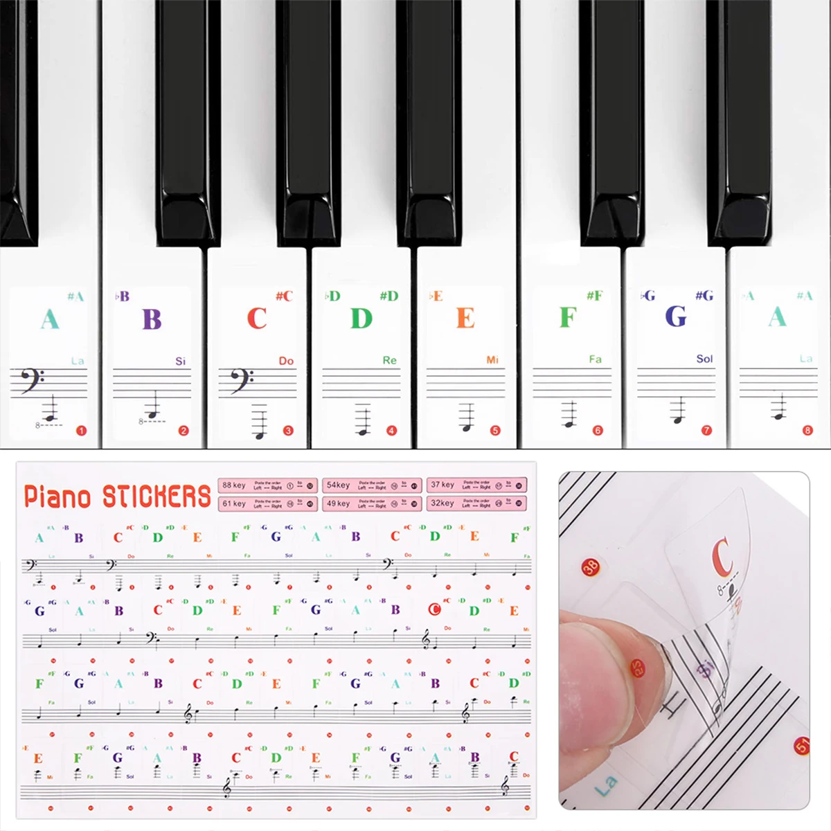 Piano Keyboard Stickers 88/61/54/49/37/32 Note Tag Key Piano Beginner Auxiliary Practice Piano Key Protector Sticker Study Guide