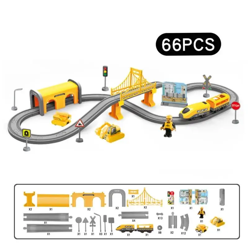 Conjunto de trem operado por bateria, 66 peças, conexão magnética, carro ferroviário, presentes para pista de brinquedo ferroviária a51 4 5 3 6 meninos, meninas idosas, anos de corrida