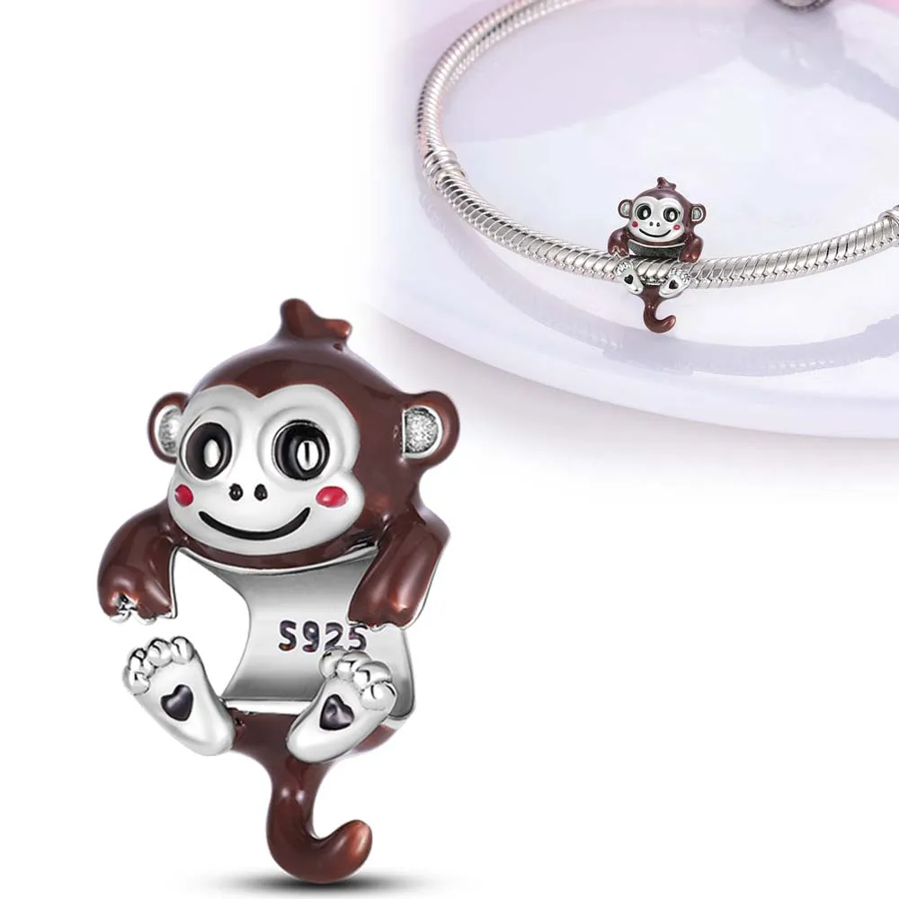 Silver Colour Monkey Beads Fit Pandora Charms Silver Colour Original Bracelet for Jewelry Making