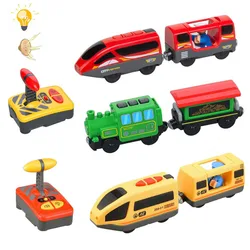 Wooden RC Train Railway Accessories Remote Control Electric Train Magnetic Rail Car Fit for All Brands Train Track Toys for Kids