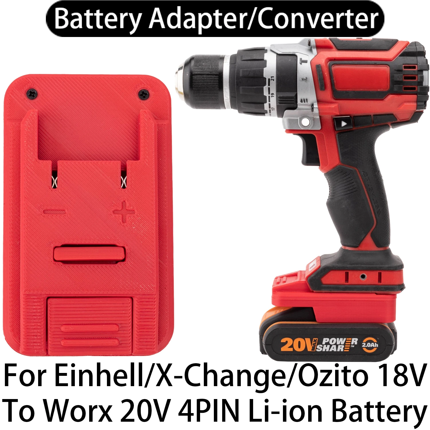 Adaptador para ferramentas Einhell/X-Change/Ozito 18V Li-ion para bateria Worx 20V 4PIN Li-ion, conversor de adaptador, acessório para ferramentas elétricas