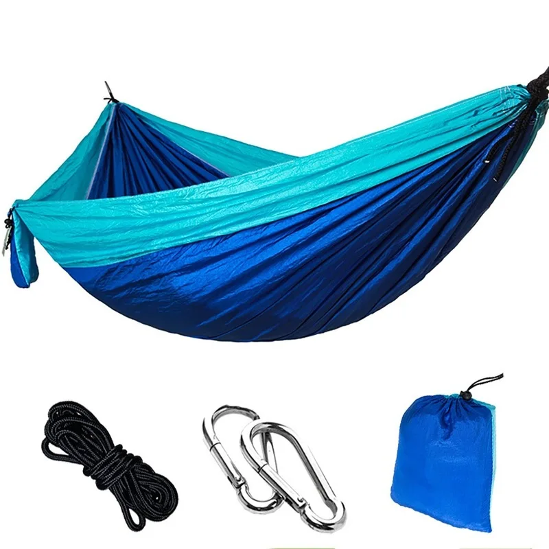 Single Double Size Parachute Nylon Hammock Lightweight Wear Resistant Outdoor Swing Hammock Chair Portable For Camping Garden