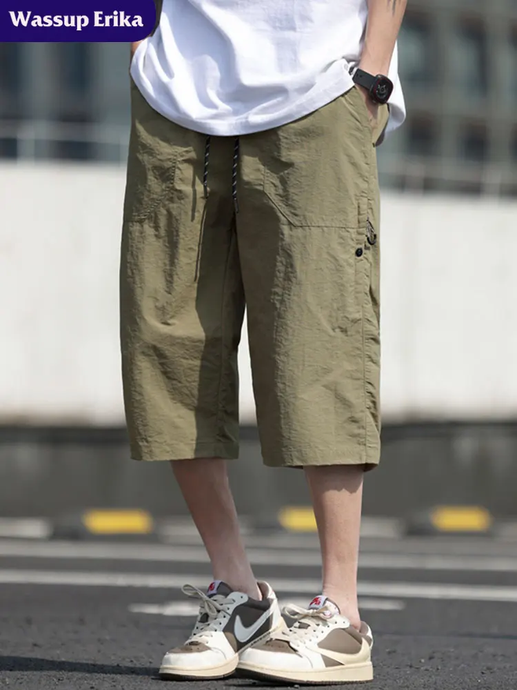 شورت عمل رجالي من الحرير الجليدي من Wassup Erika، كاجوال بطول سبع أقدام مع جيوب كبيرة، قطعة صيفية عصرية، نمط فضفاض