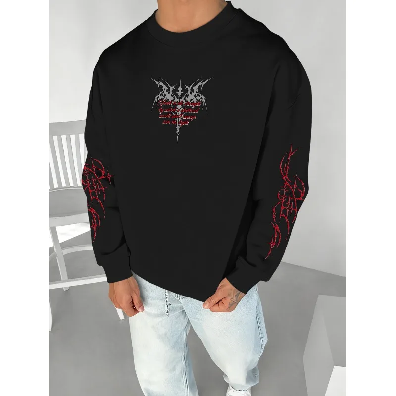 A Men'S Crew Neck Sweatshirt Featuring Trendy Styles with Creative Prints of Wings And Symbols