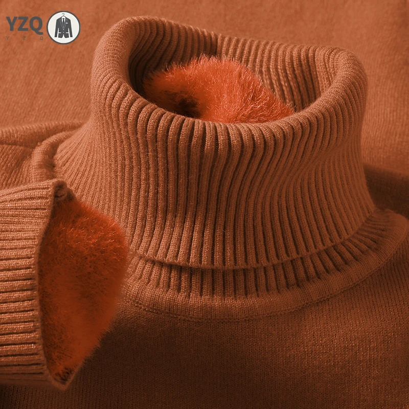 

2025 Мужской приталенный свитер с высоким воротником и длинными рукавами, антипиллинг, высококачественный вязаный однотонный пуловер, модная мужская одежда