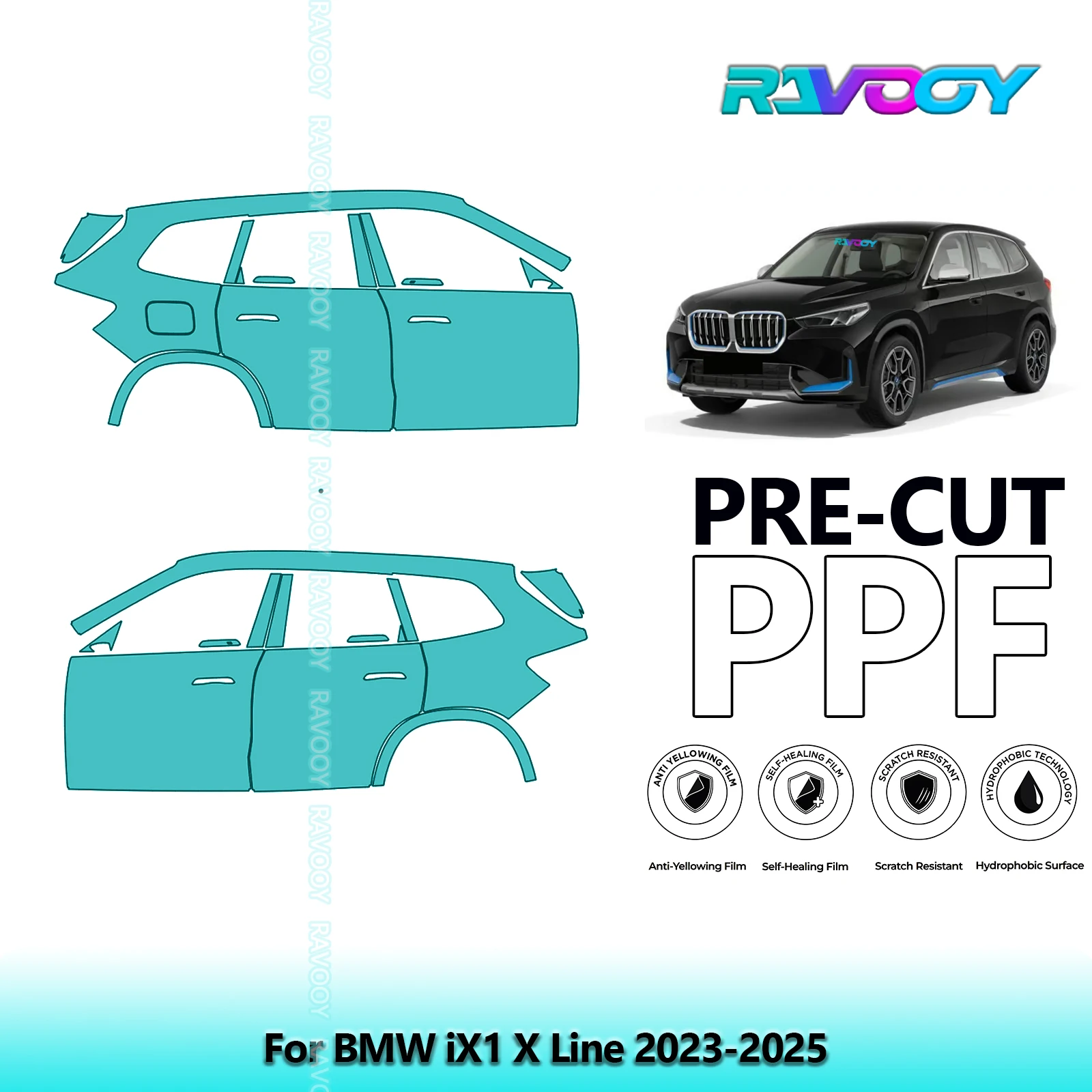 

For BMW iX1 X Line 2023-2025 8.5mil Clear Matte Pre-Cut PPF Door & A/B Pillar Kit TPU Paint Protection Film Set