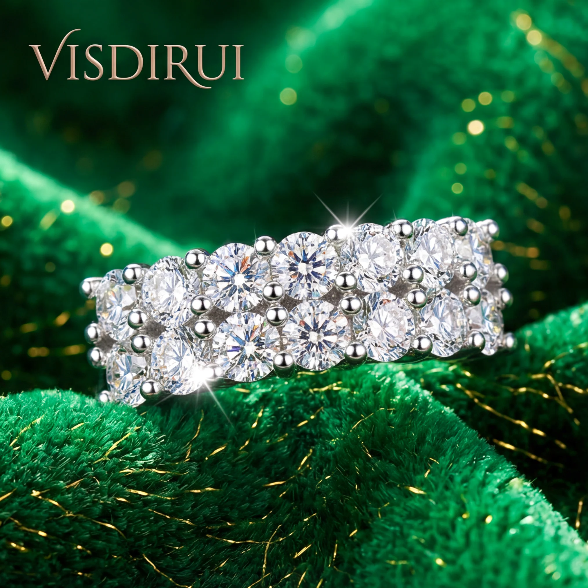 VISDIRUI 1.4ct Pave Band Ring for Women 14x3mm Moissanite Eternity D Color VVS1 S925 Sterling Silver Stackable Anniversary