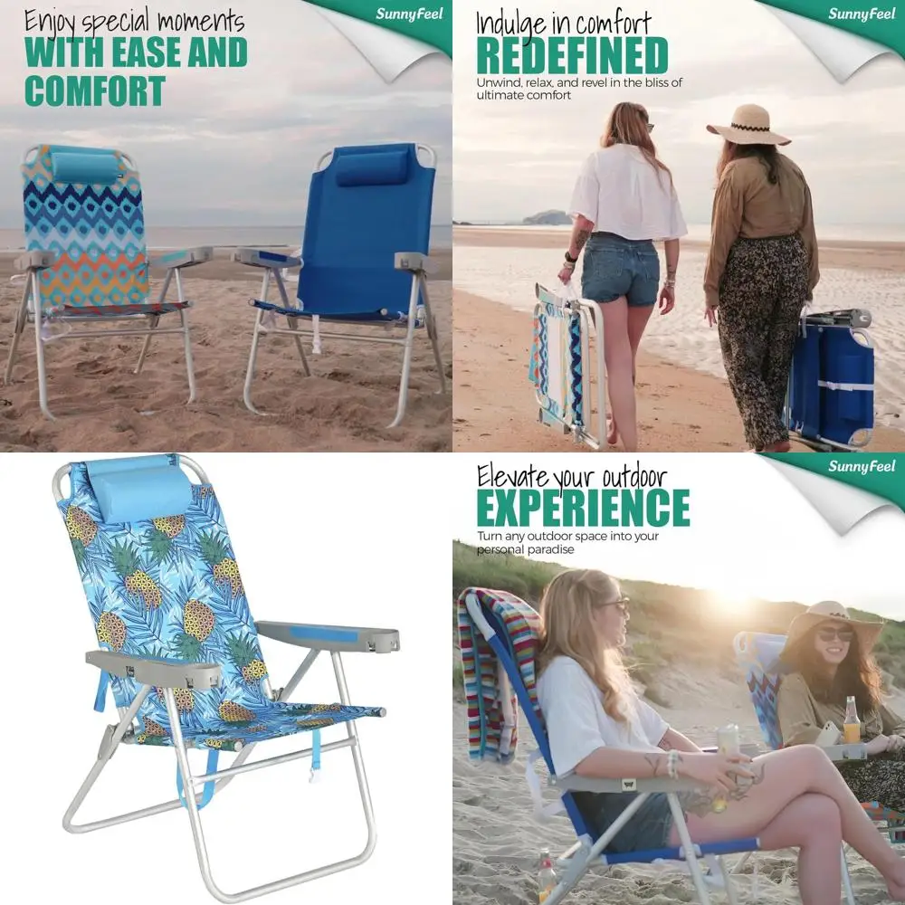 

Oversized Tall Folding Beach Chair Lightweight, 17" Portable Sand Chair for Adults Heavy Duty 500 LBS with Cup Holders, Foldable