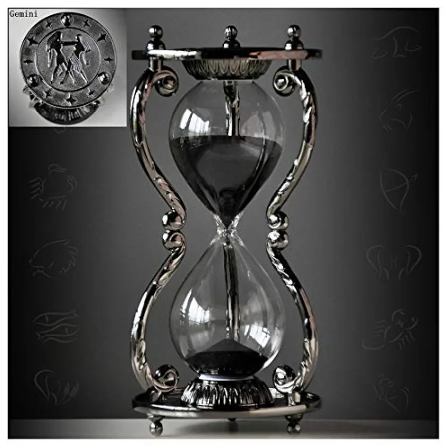 

Black Antique Decorative Hourglass Sand Timer - 30 Minute Unique Vintage 12 Constellations Metal Art Hour Glass for Office Desk