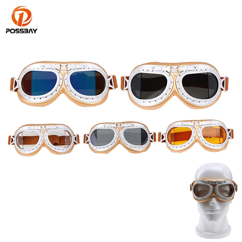 

POSSBAY Motorcycle Goggles Vintage Glasses Clear Retro Eyewear Universal Moto Cycling Helmets Goggles Skiing Outdoor Sports