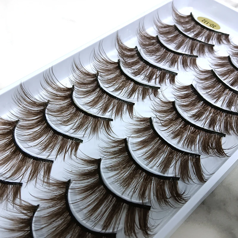 OKAYLASH Blond False Eyelashes 10 Pairs/Case Light Dark Brown Fake Colored Eye Lashes 3D Fluffy Cils