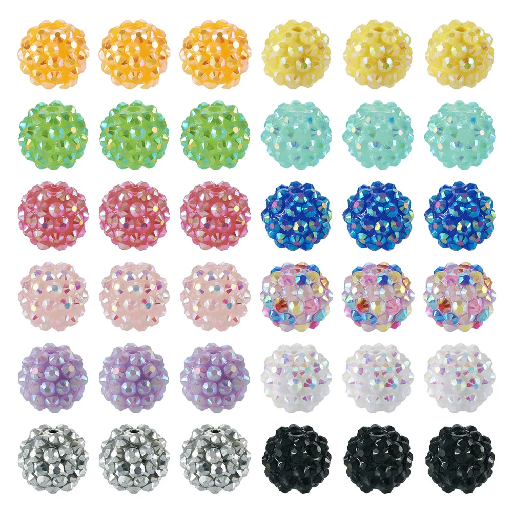 

96Pcs 14mm Resin Rhinestone Beads with Acrylic Beads Inside for Bubblegum Pen Beadable Decoration Bracelet Necklace Findings