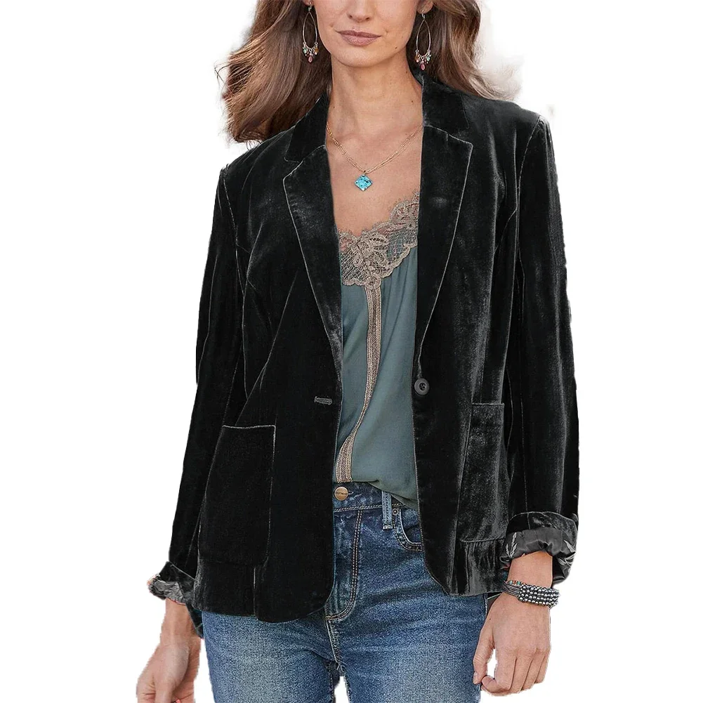 Blazer da lavoro Casual con risvolto da donna giacche da donna giacche da donna con tasca solida in velluto a bottone singolo Cardigan cappotto blazer abbigliamento