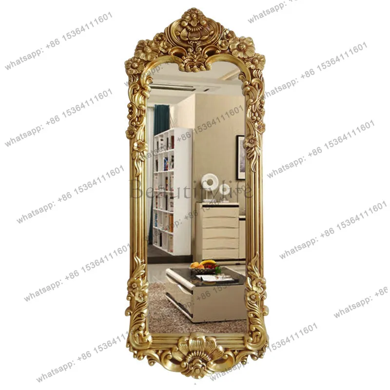 

European luxury dressing floor-to-ceiling full-body fitting mirror, luxury fashion European retro haircut mirror
