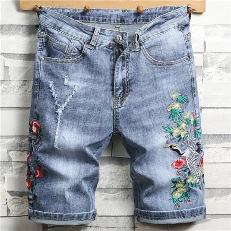 Mezzo Bermuda Uomo Pantaloncini di jeans con tasche Pantaloni jeans corti skinny slim da uomo Lunghi invecchiati Tendenza vintage 2025 Xl Cowboy