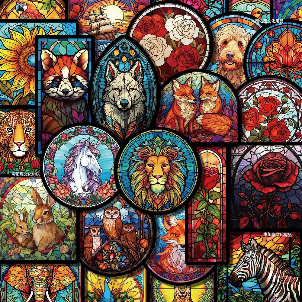 10/30/50PCS Art Stained Glass Animal Cartoon Stickers for Kids DIY Phone Laptop Skateboard Waterproof Graffiti Decals Toys Gifts