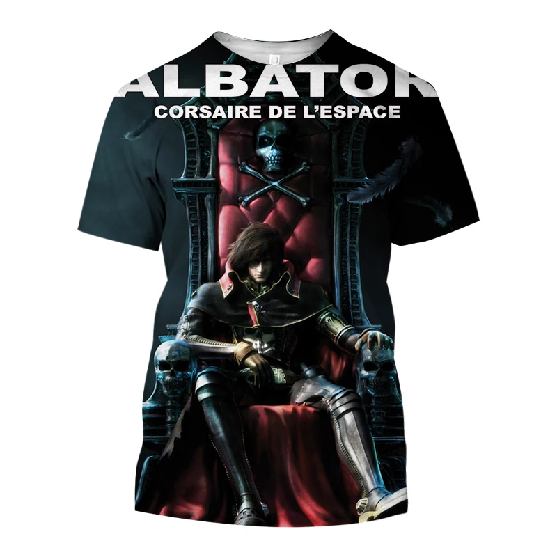 Espaço pirata capitão harlock albator t-shirts anime 3d impressão streetwear homens mulheres casual moda oversize t camisa crianças camisetas topos