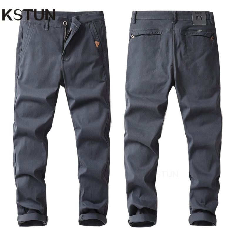 KSTUN Men's Luxury Pants Casual Business Straight Cut Stretch Mens Clothing Full Length Trousers Fashion Designer Large Size 40