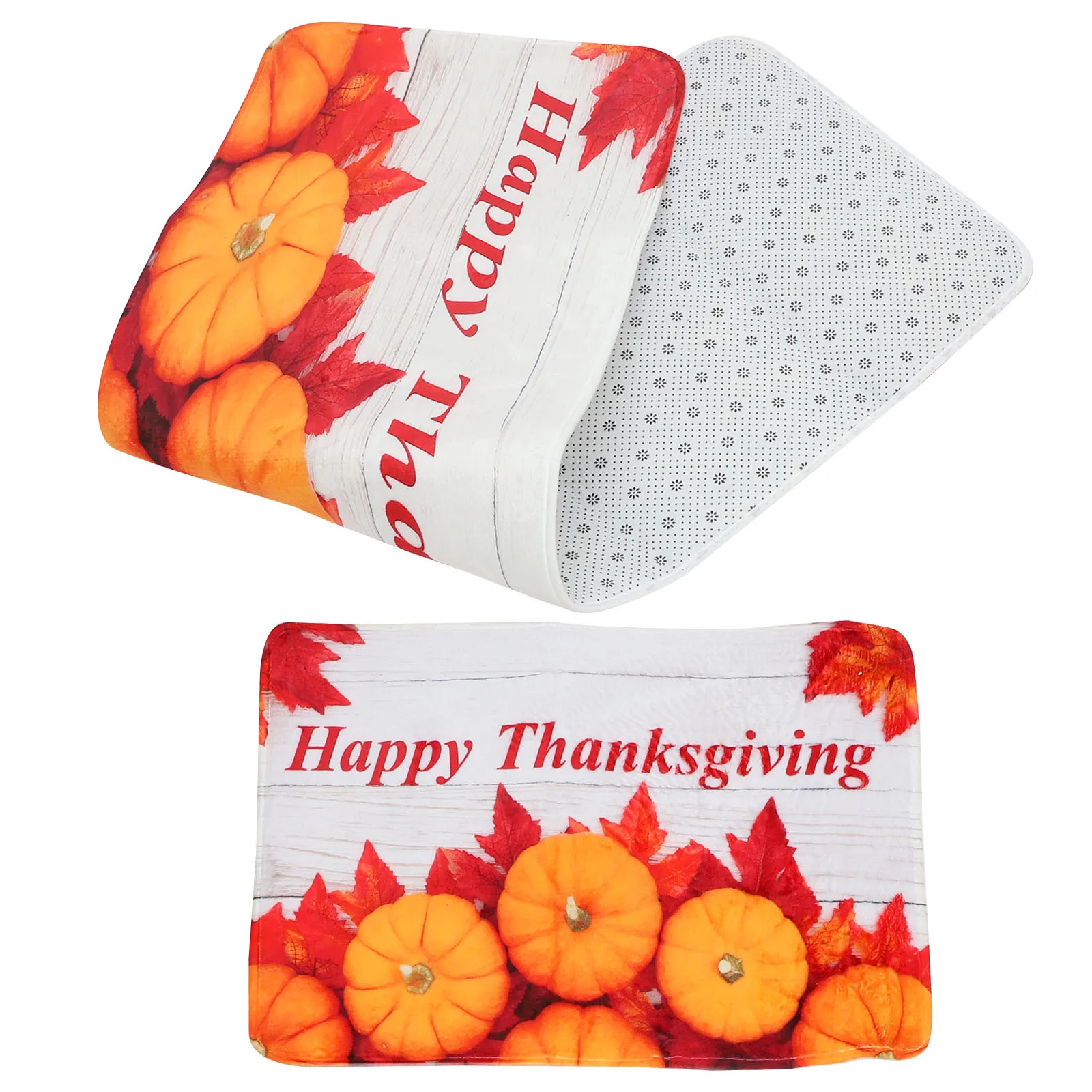 

2Pcs Thanksgiving Kitchen Rug Pumpkin Floor Mat Non Slip Fall Maple Leaf Household Floor Mat Soft Comfortable Anti-Skid Ground
