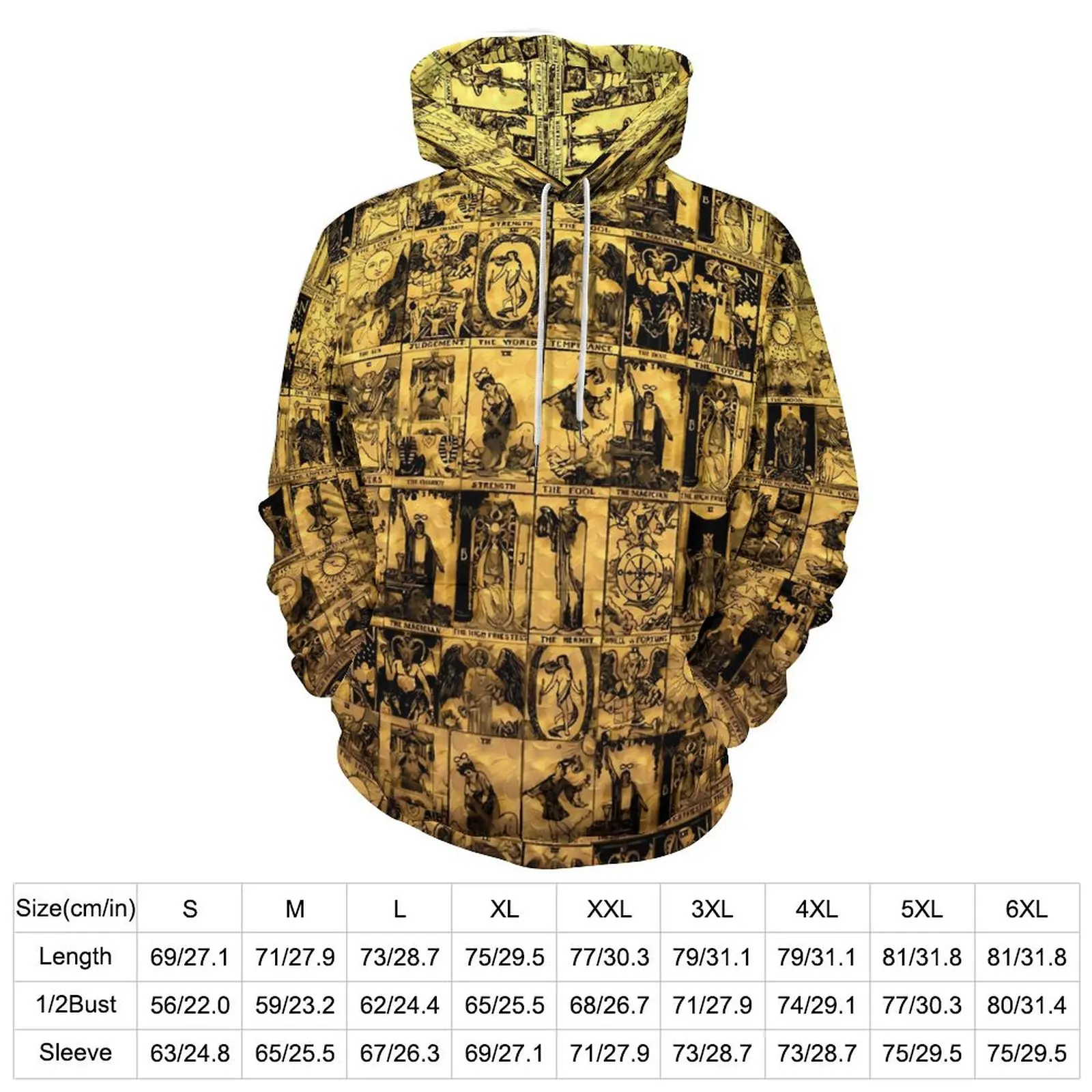 Gold And Black Tarot Loose Hoodies A Major Arcana Classic Hoodie Men Long-Sleeve Pretty Design Sweatshirts Large Size