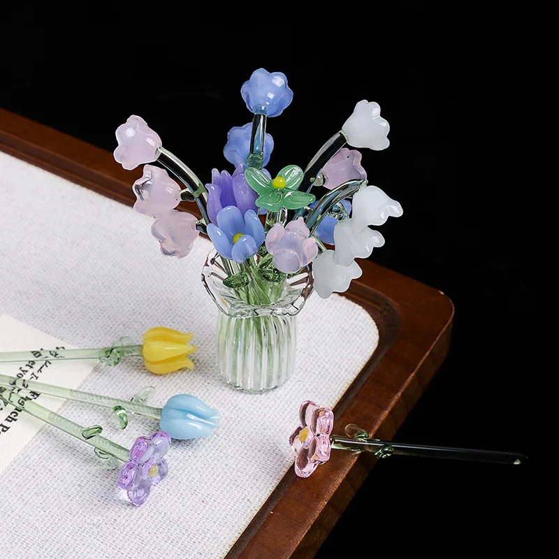 Mini Glass Flower Figurine Handcrafted Calla Lily Floral Ornament Cute Miniature Desktop Home Decor