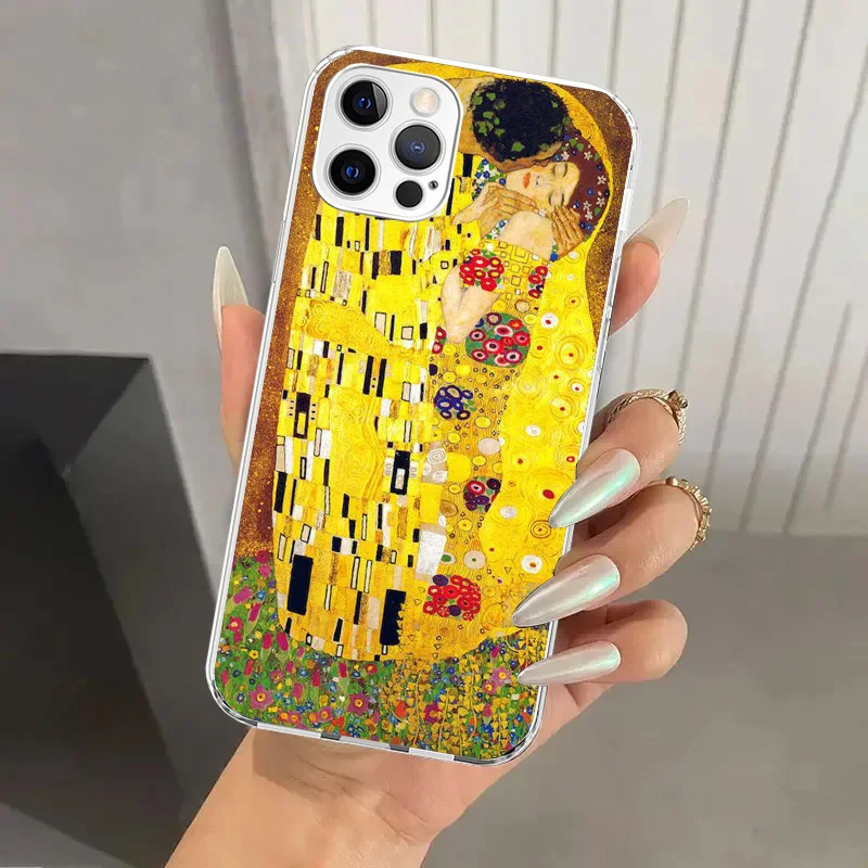 Kiss by Gustav Klimt Desig Phone Case for Iphone 16 15 14 13 12 Mini 11 Pro Max X XS XR 7 Plus 8 SE 2020 Soft Funda Print Shell