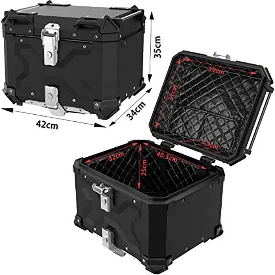 

45L Motorcycle Top Box Top Case Aluminum Motorcycle Trunk Tour Tail Box with Security Lock for Store Helmet