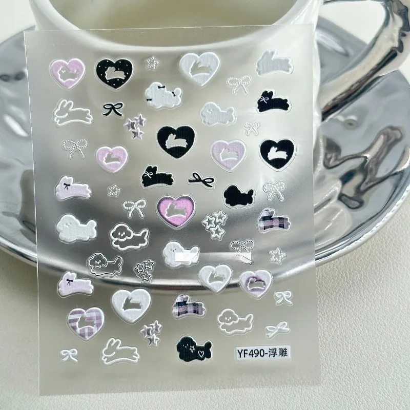 Ins Girl 3D Embossed Scrapbook Journal StickersHeart Dog Rabbit Decals for DIY Crafts Kawaii Sticker for CCD Camera Phone Case