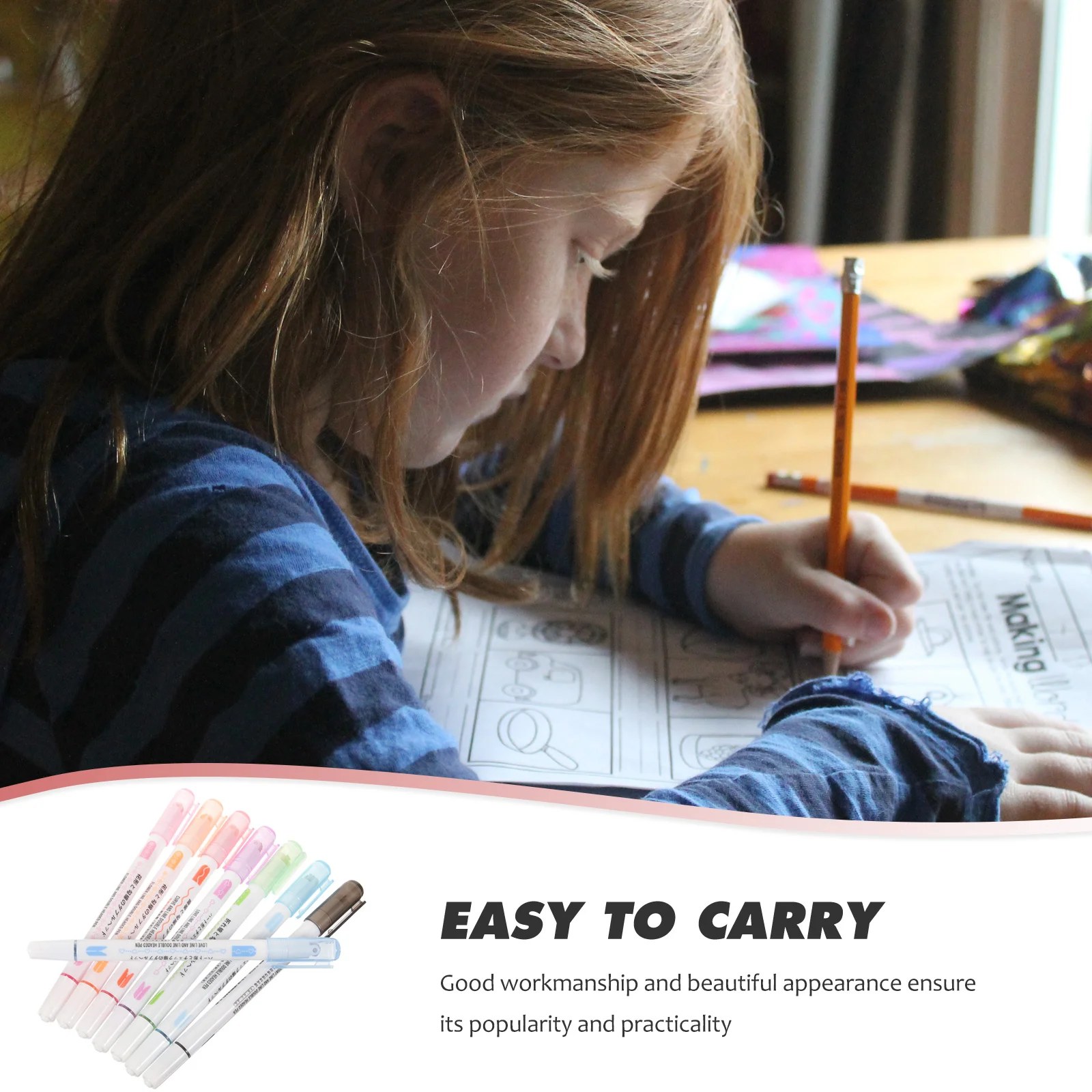 

8pcs Dual Tip Curved Pens Colorful Fine Line Markers Journal Accessories Scrapbook Wave Pen Drawing Notes Art Supplies