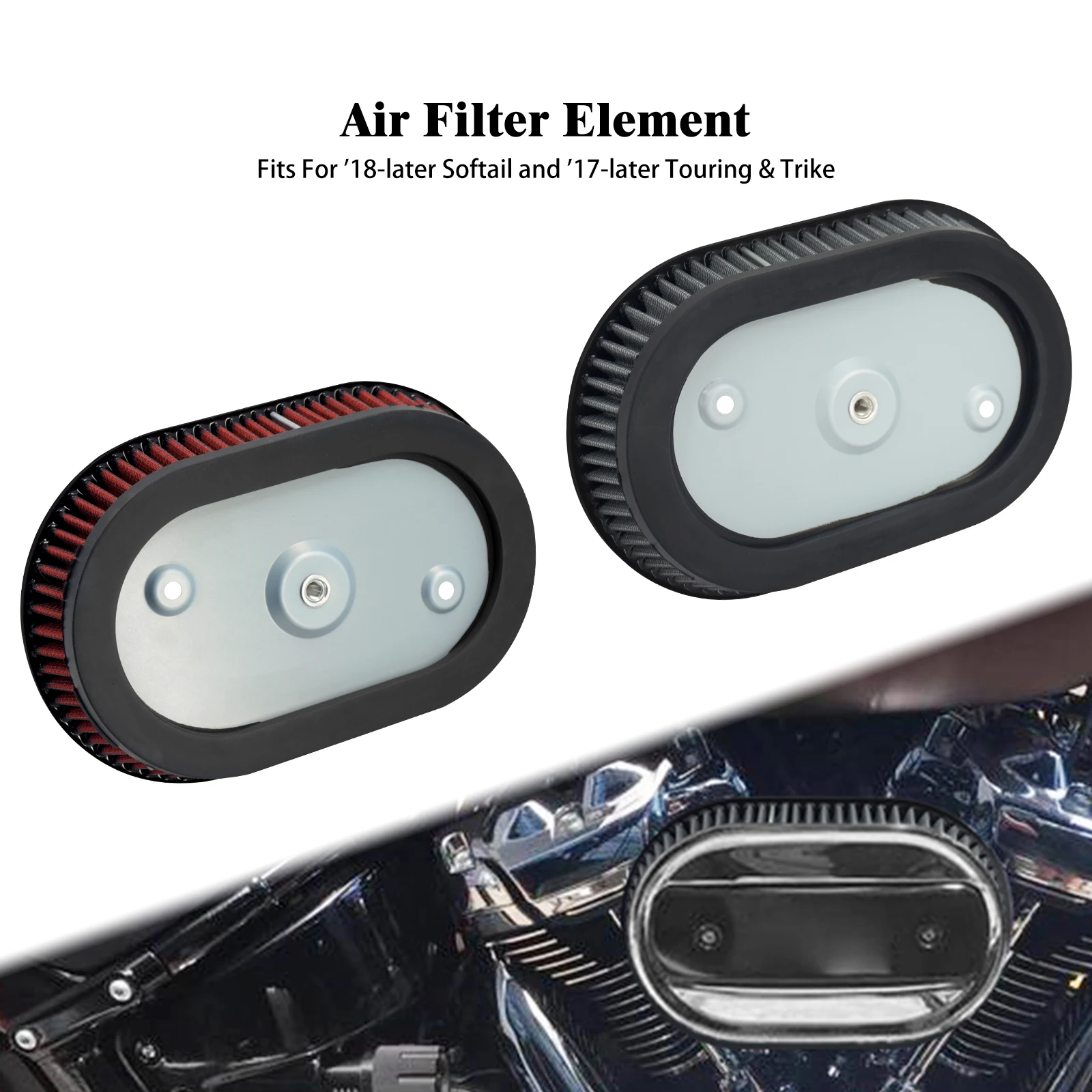 Motorcycle Air Filter Element Inner Red/Gray Air Cleaner Replacement For Harley Softail Breakout 18-Up Touring FLHX FLHT 2017-Up